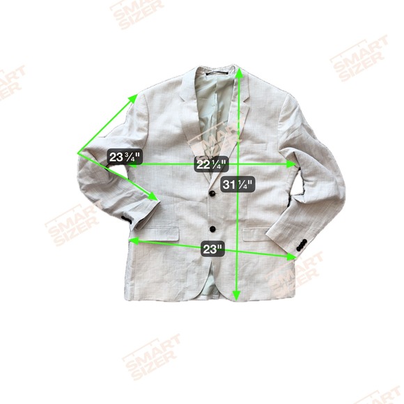 H&M Mens Linen Blazer Slim Fit Blazer Jacket Light Beige Size 44R Preppy Coastal - Picture 2 of 7